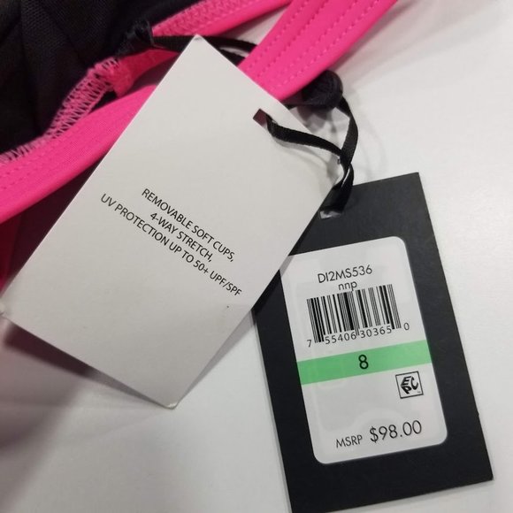 DKNY Neon Pink Ruched Mesh-Contrast One-Piece Swimsuit Size 8 - Picture 12 of 12